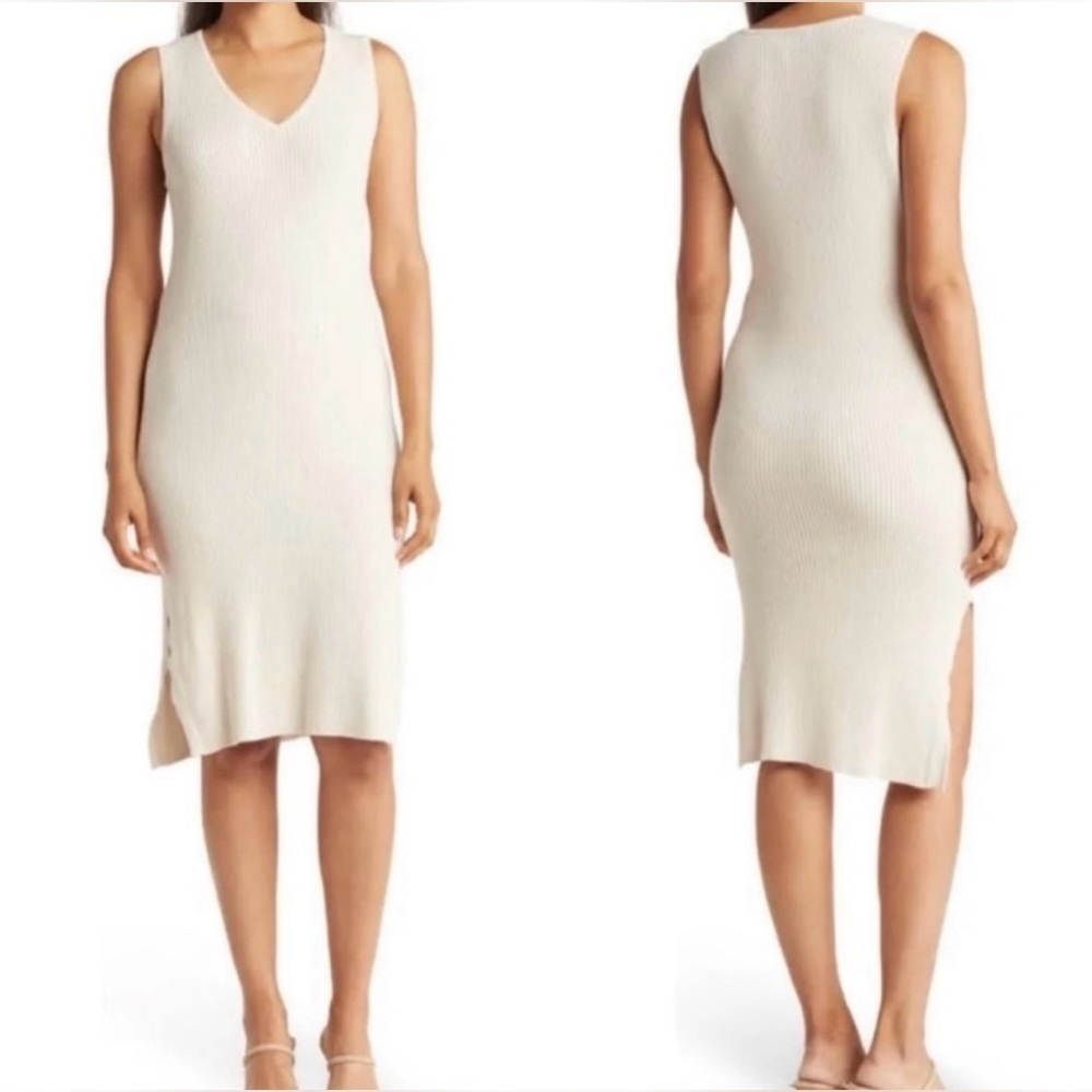Magaschoni Cream Color Sleeveless V-Neck Sweater Dress Size Small